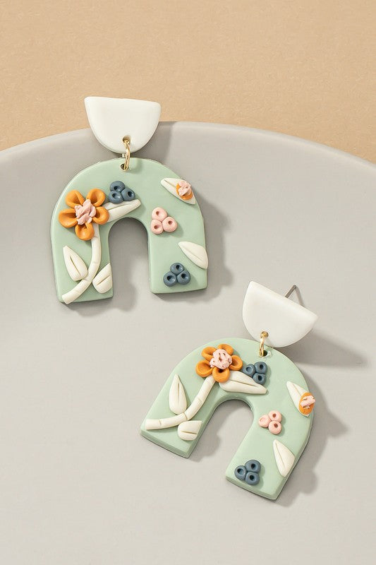 Polymer Flower Arch Drop Earrings