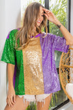 MARDI GRAS SEQUIN COLOR BLOCK HALF SLEEVES TOP