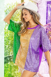 MARDI GRAS SEQUIN COLOR BLOCK HALF SLEEVES TOP