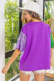 MARDI GRAS SEQUIN COLOR BLOCK HALF SLEEVES TOP